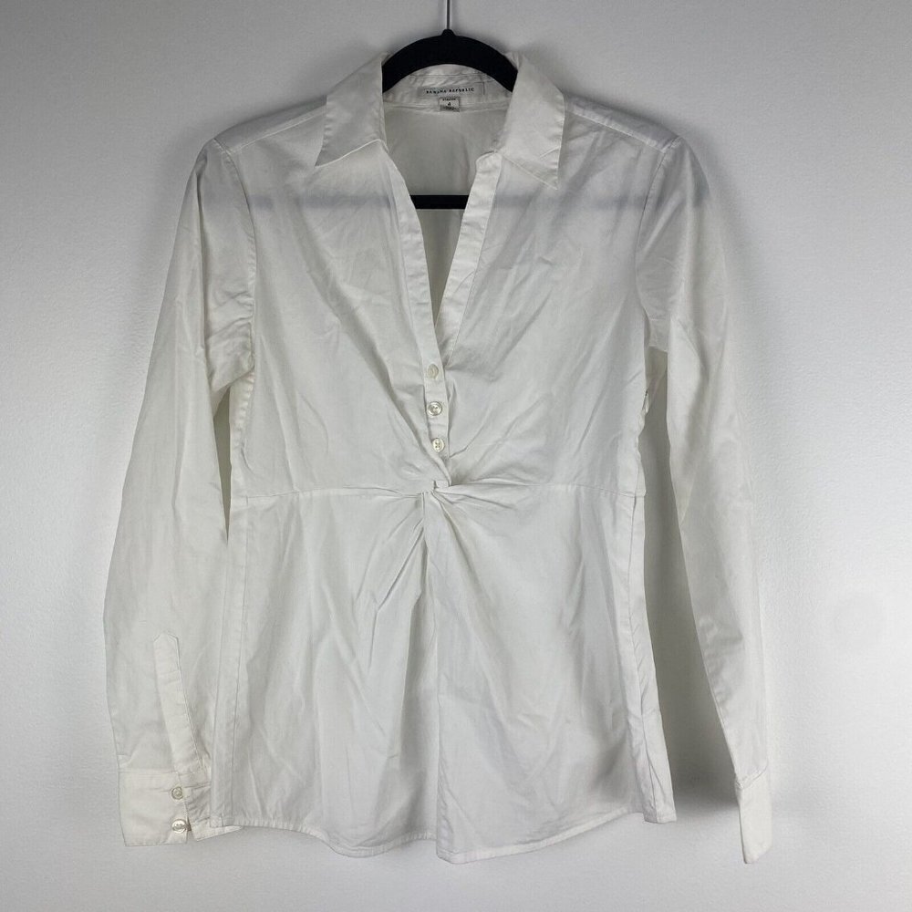 Banana Republic Women's Knot Front Blouse Size 4 White Stretch Collared